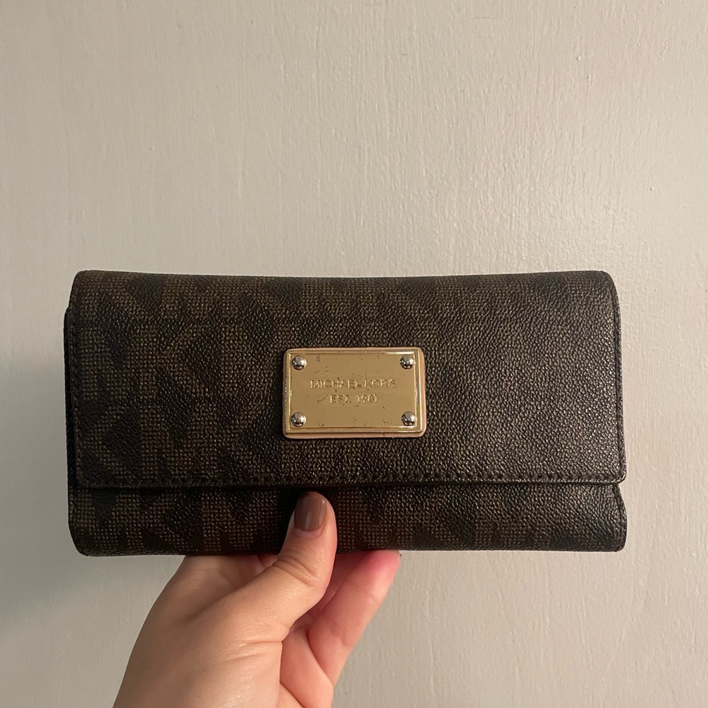 Michael Kors Dark Brown Wallet with Gold Accents